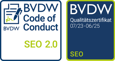 BVDW SEO Zertifikate: BVDW SEO 2.0 und BVDW SEO Qualitätszertifikat 07/2023 - 06/2025